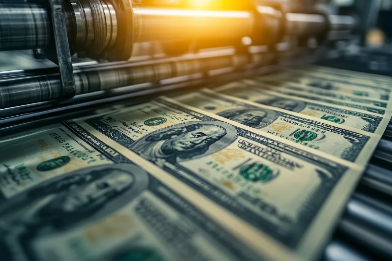 Currency sheets moving through a printing press