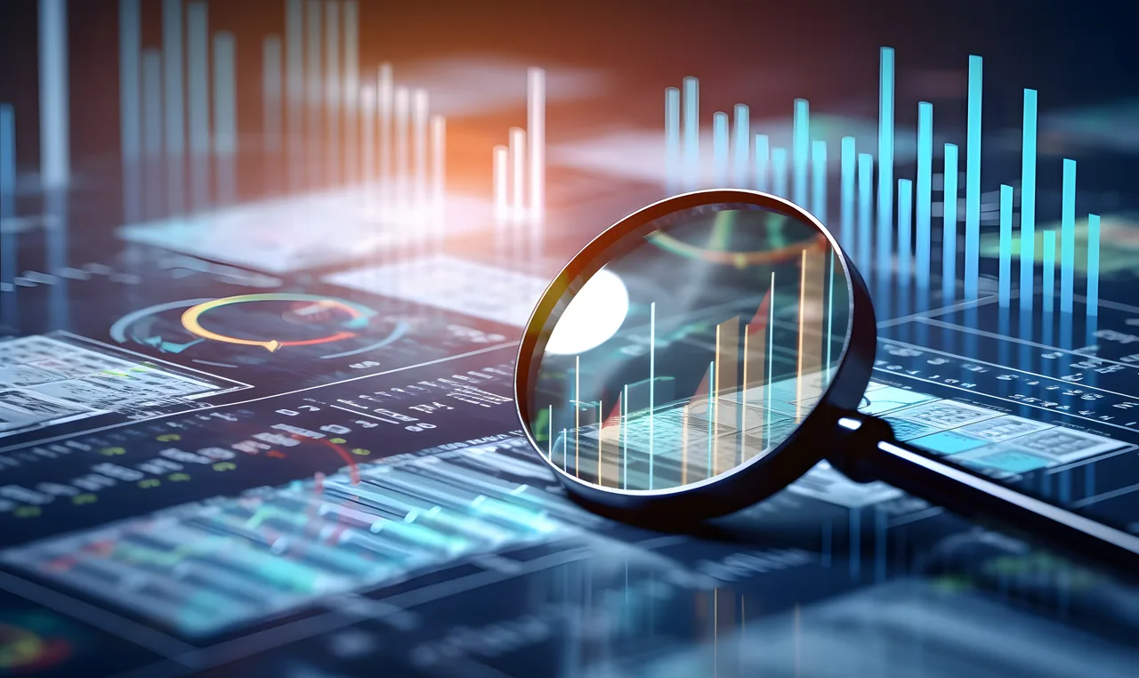 A magnifying glass over financial charts